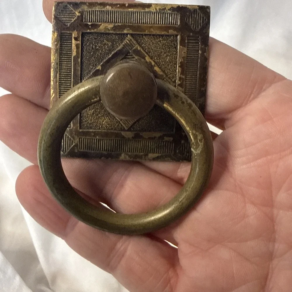 Vintage Lot Brass 6 Arts & Crafts drawer Square Ring pull Steampunk Boho Diamond